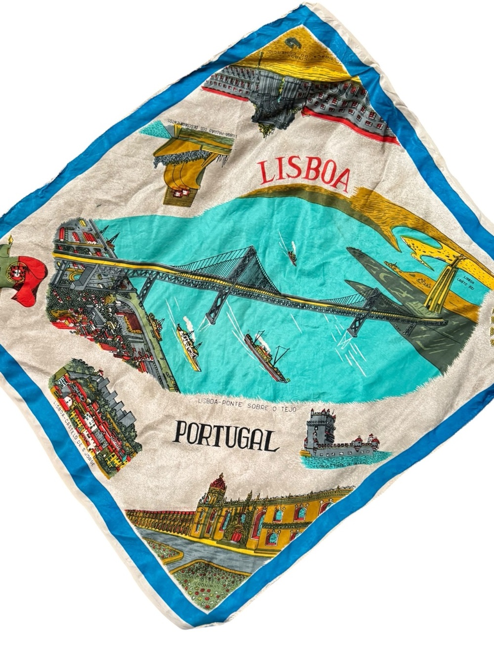 Vintage Lisboa Portugal Silk Souvenir Scarf